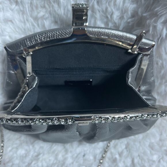Stephanie Snakeskin  prints Rhinestone Vintage Metallic gray evening Bag. - Picture 9 of 13
